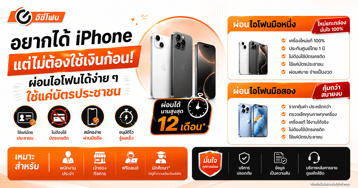 อยากได้ไอโฟน ไม่ต้องใช้เงินก้อน! ผ่อนไอโฟนได้ง่าย ๆ ใช้แค่บัตรประชาชน